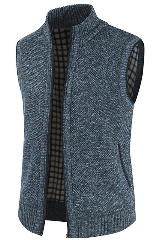 Men Lovely Zip Closure Collar Neck Sleeveless Side Pockets Solid Pattern Vest Cardigan - MC113937