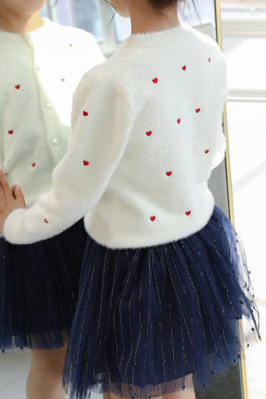 Kids Girls Knitted Long Sleeve Restful Round Neck Pretty Solid Colored Button Closure Winter Cardigan - KGC89978