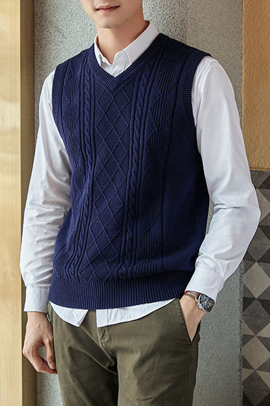 Men Warm Autumn & Winter V-Neck Sleeveless Vest Sweater - MST88631