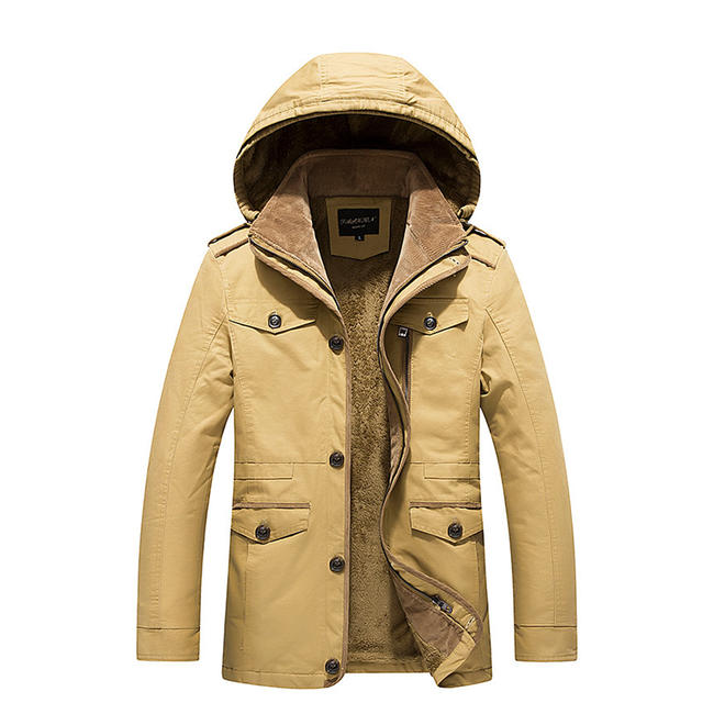Men Thick Velvet Hat Neck Winter Hood Warm Padded Jacket - MHC19024