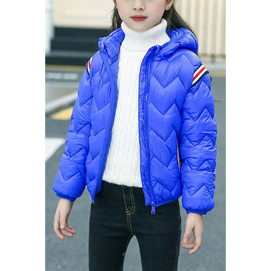Kids Girls Fantastic Solid Colored Thick Long Sleeve Hooded Neck Pockets Styled Easy Zipper Closure Padded Jacket - C3233JPKGJK