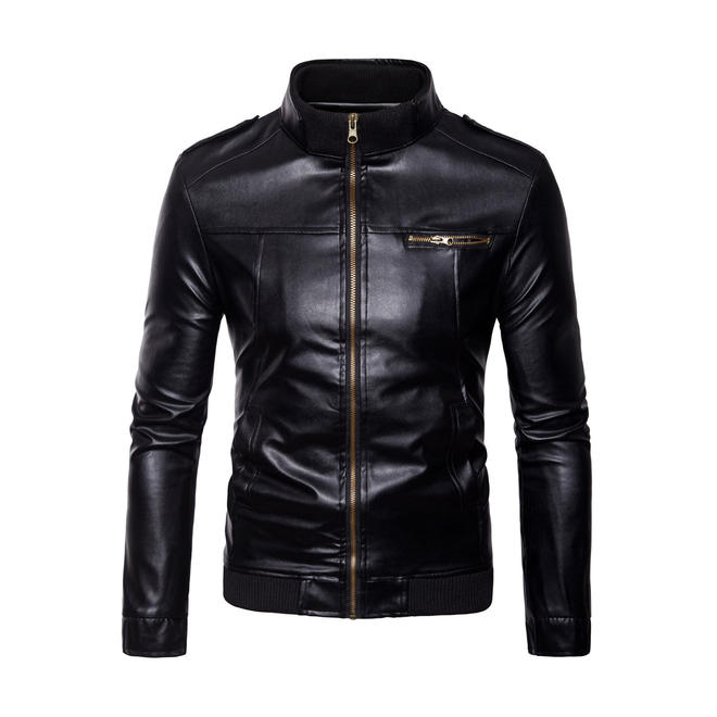 Men Solid Colored Thick Leather Jacket - C4344JPJK
