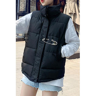 Women Thick Stand Collar Sleeveless Cozy Windbreaker Solid Colored Padded Vest - WJC23555