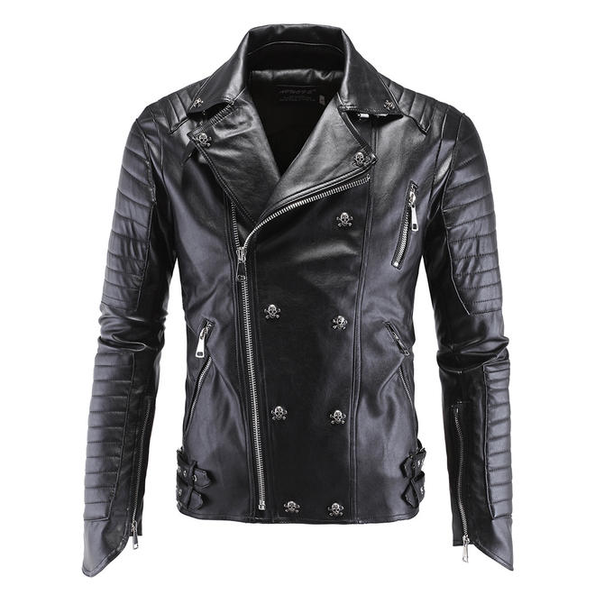 Men Collar Neck Multi Zipper Leather Jacket - C4332UJK
