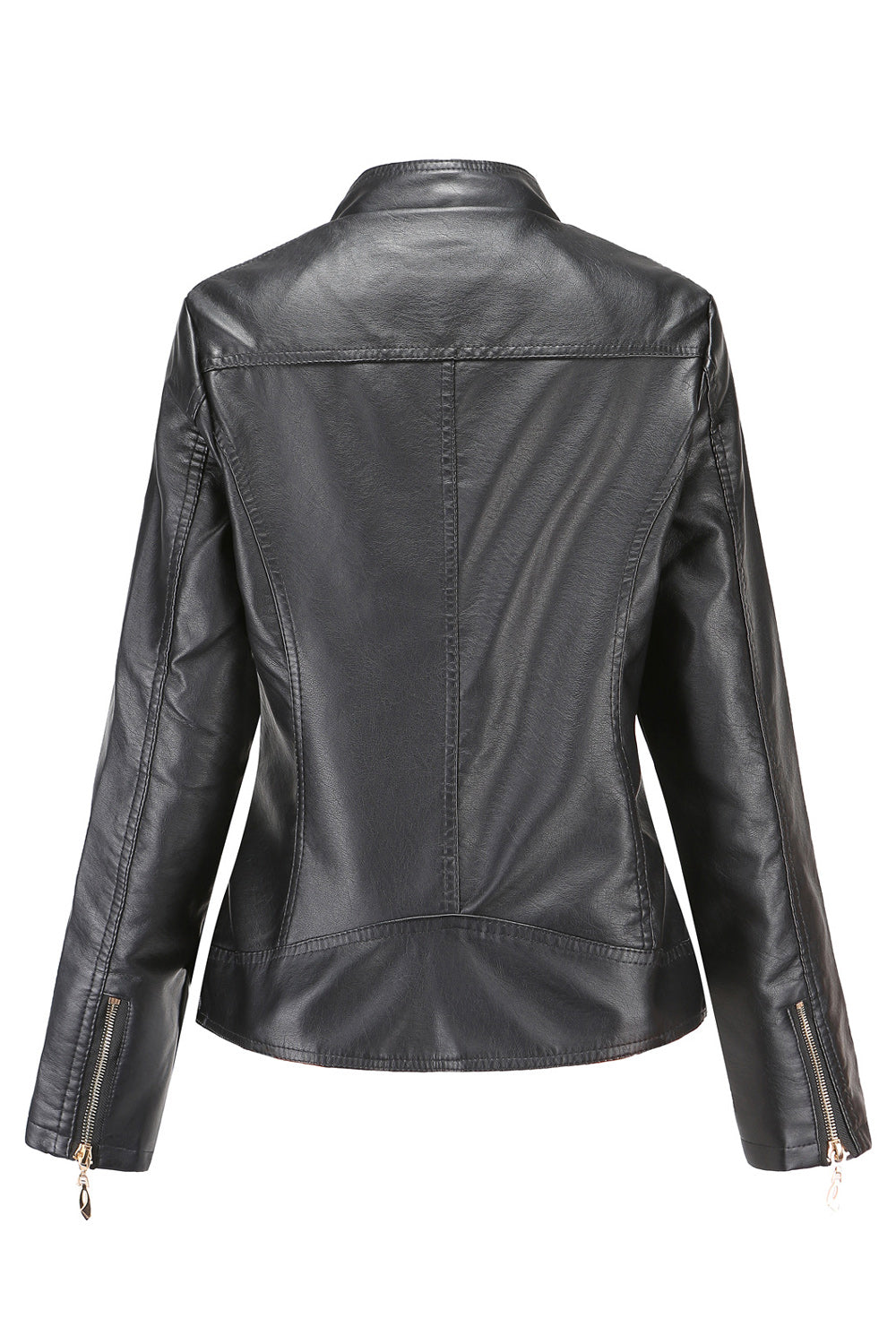 Women Warm Solid Color Zipper Closure Leather Jacket - WJC23180