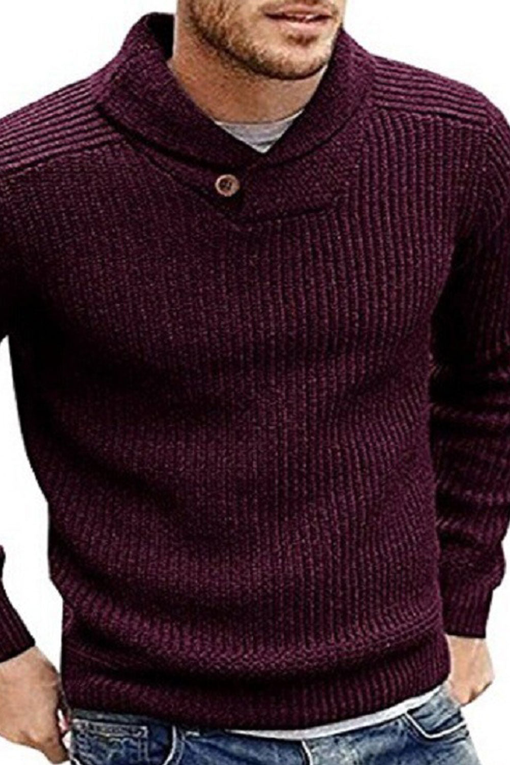 Men Regular Fit Warm Small Collar Long Sleeve Winter Sweater - MST88603