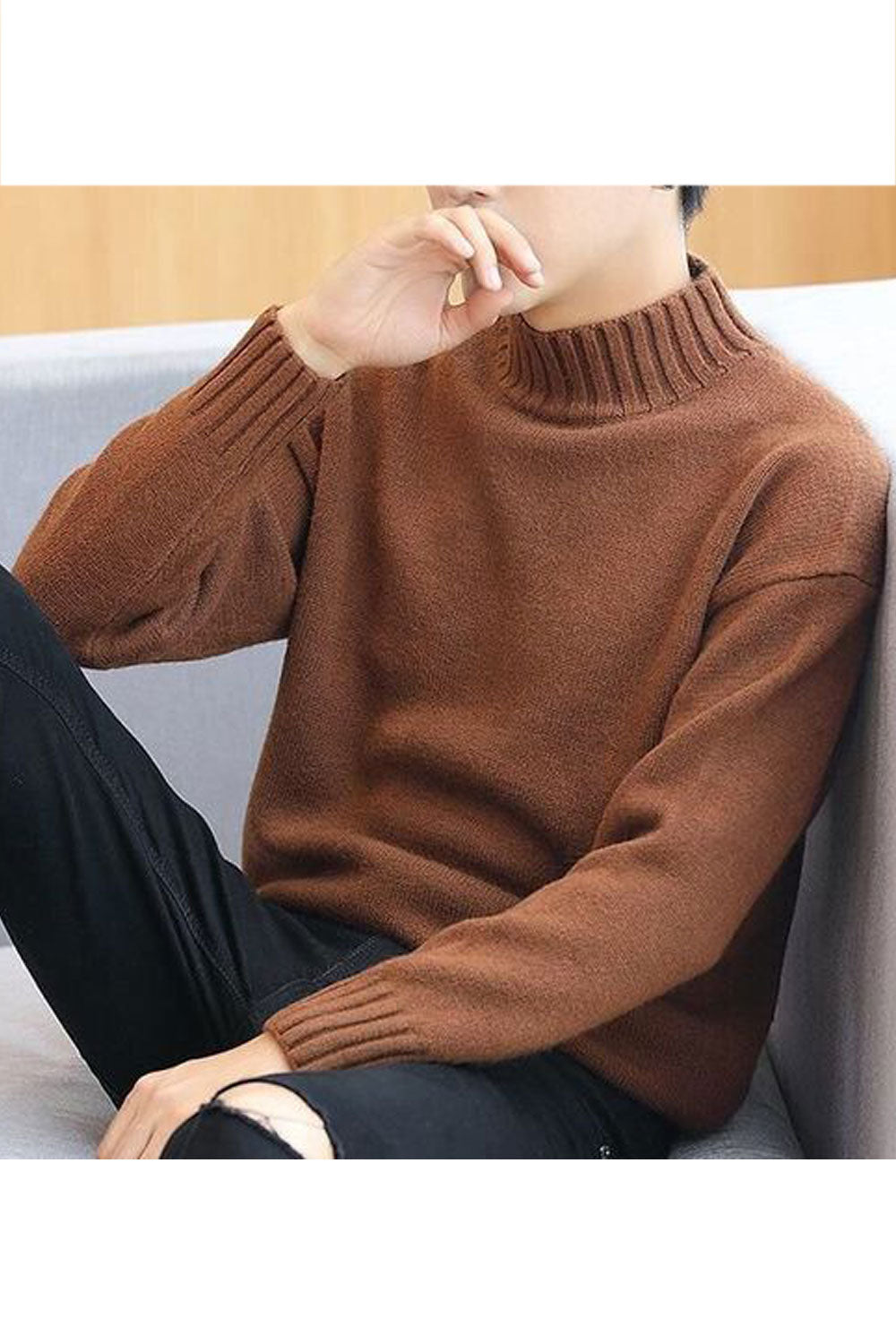 Men Solid Colored Elegant Warm Long Sleeve Soft Sweater - MST88688