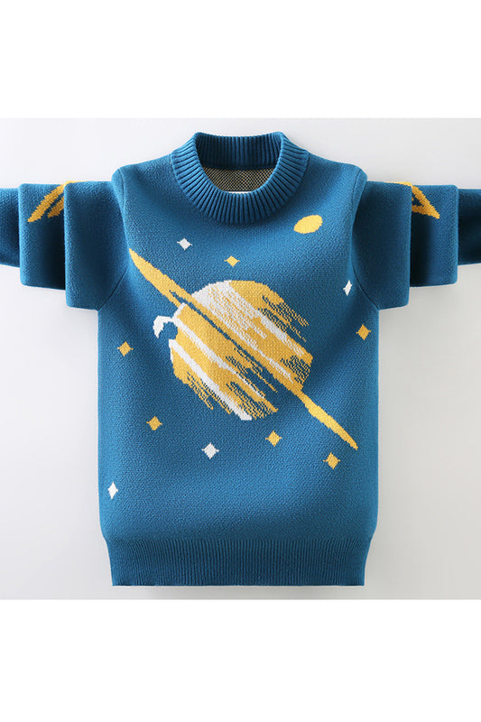 Kids Boys Globe Print Long Sleeves Knitted Sweater - KBST116704