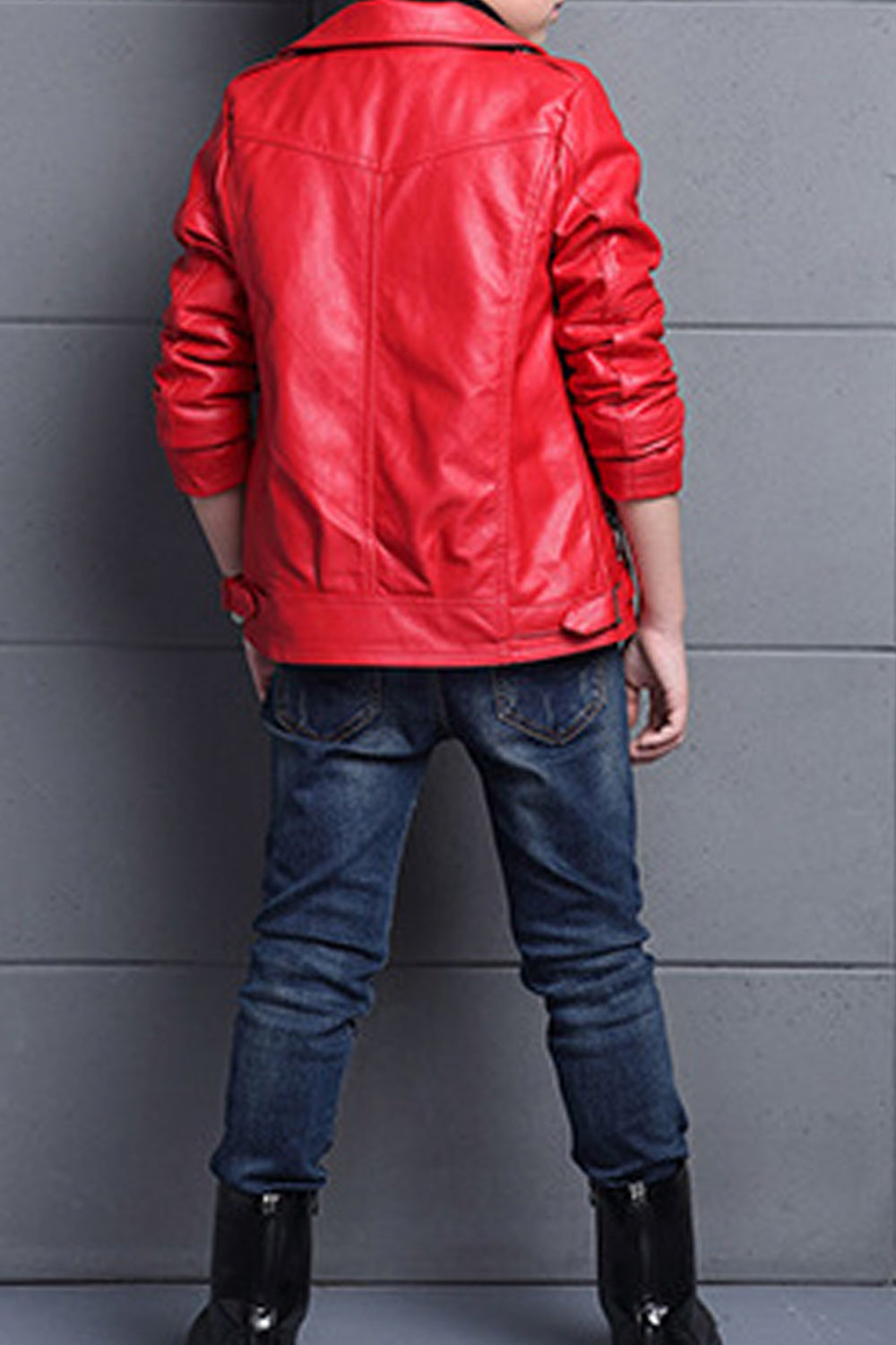 Kids Boys Elegant Solid Pattern Long Sleeve Warm Decent Leather Jacket - KBLJ90278
