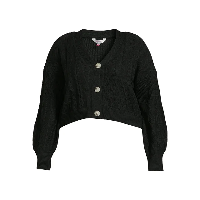 Juniors Plus Size Mixed Knit Cardigan Sweater