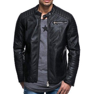 Men Fashion Small Collar Leather Jacket - C4334UJK
