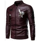 Men Dashing Printed Pattern Fast Zip Closure Stand Collar Ribbed Hem & Cuff Leather Jacket - C4348ZWJK