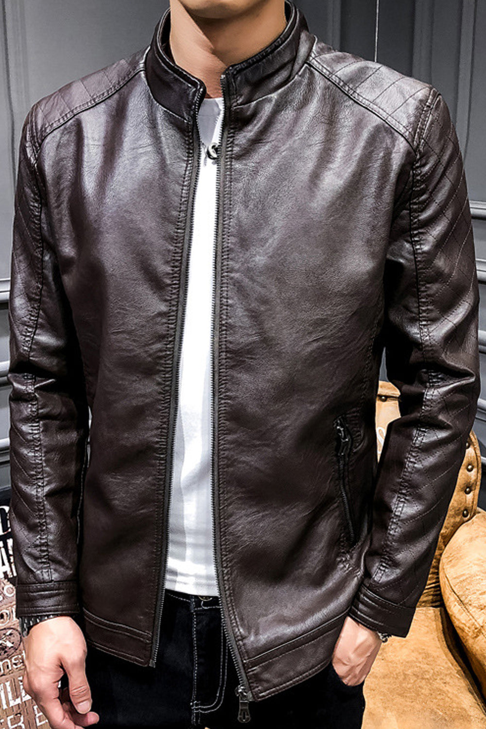 Men Elegant Ultrasmart Button Leather Jacket  MJC15397
