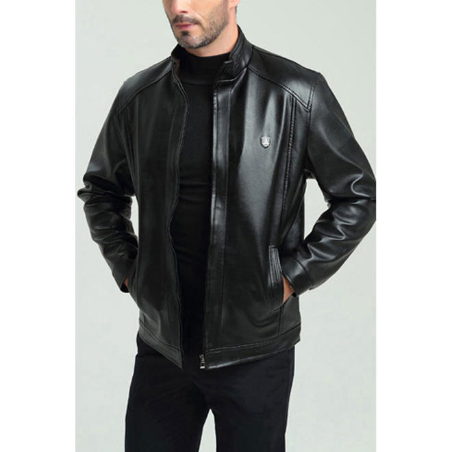 Men Collar Neck Long Zipper PU Leather Jacket - C357ZBMJ