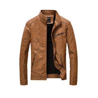 Men Solid Colored Long Sleeve Leather Jacket - C3517TCJK