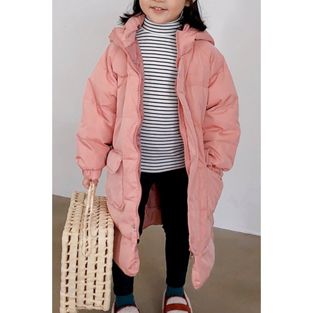 Kids Girls Thick Long Sleeve Tremendous Solid Colored Hat Neck Zipper Closure Winter Warm Padded Jacket - KGPJ91853