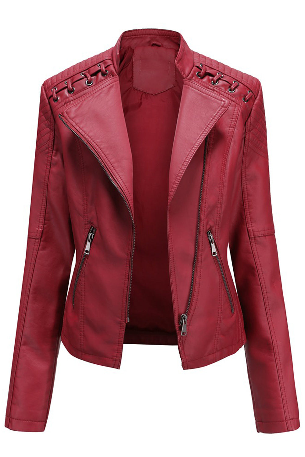 Women Convenient Solid Colored Long Sleeve Warm Leather Jacket - WJK89480