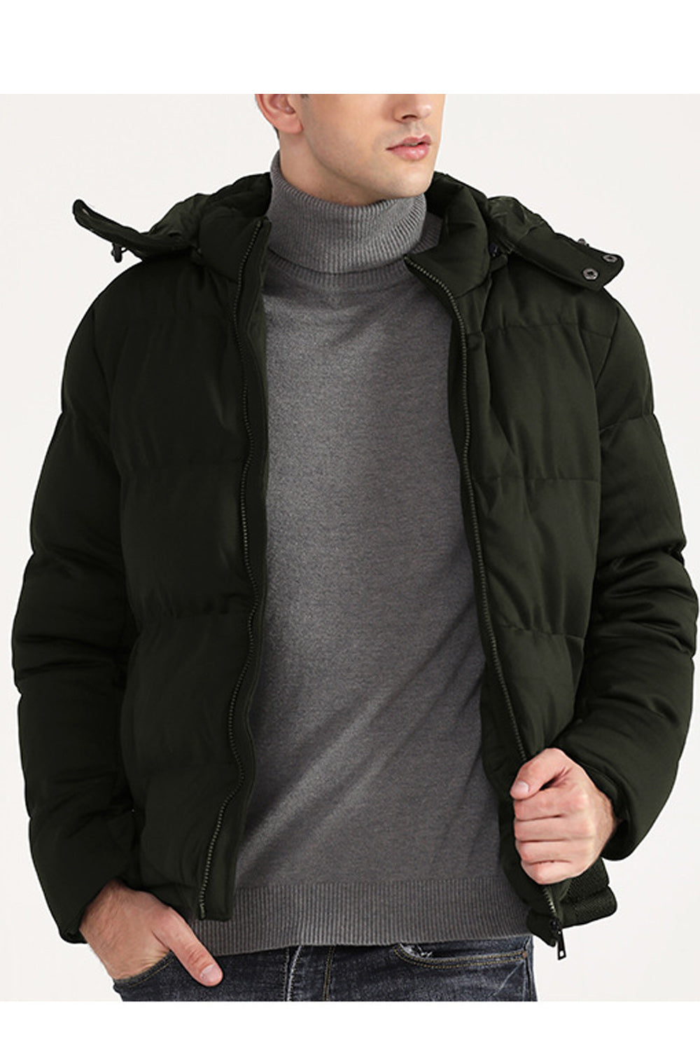 Men Puffy Long Sleeve Zip Up Warm Padded Jacket - MPJ90787