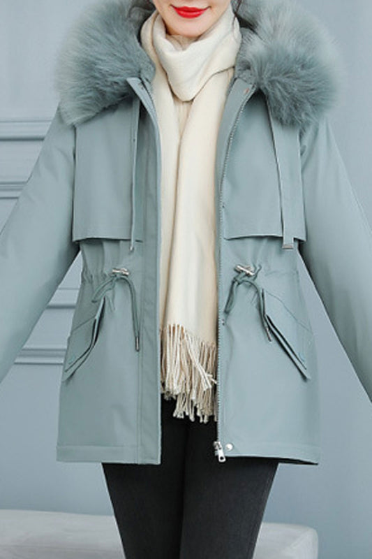 Women Tremendous Solid Pattern Fluffy Hood Casual Soft Winter Warm Padded Jacket - WPJ90223