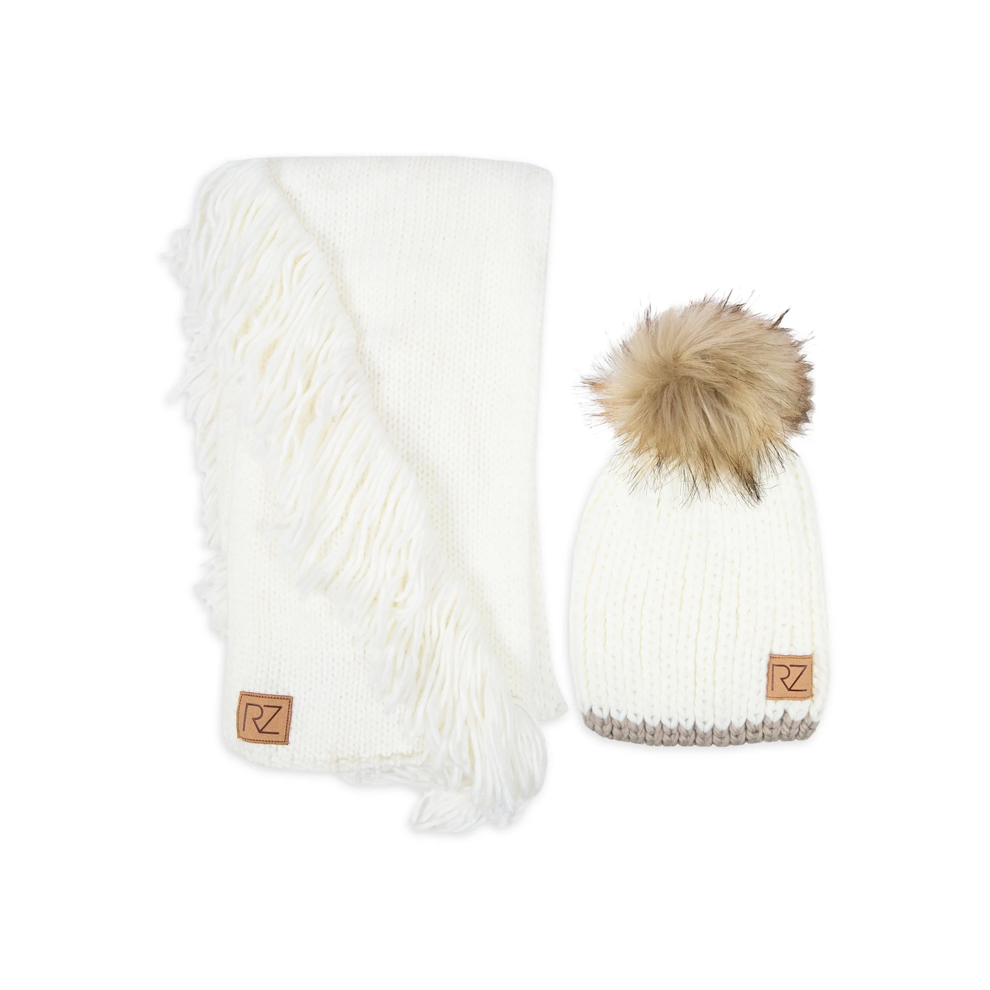 Womens Chunky Knit Fringe Scarf and Beanie Style Hat 2 Piece Set ZB066