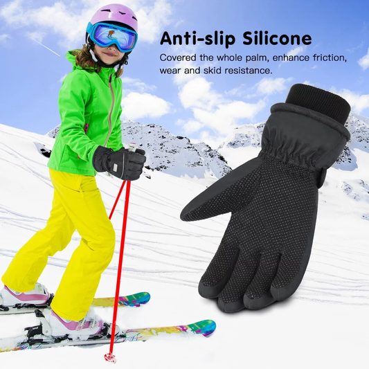Kids Waterproof Windproof Thermal Fleece Anti Slip Mittens with Grip for Skiing Sledding Cycling & Snowboarding ZB128