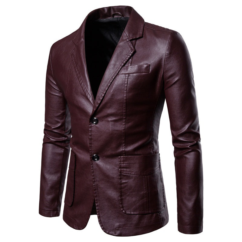 Men Slim Button Up Leather Jacket  MJC15301
