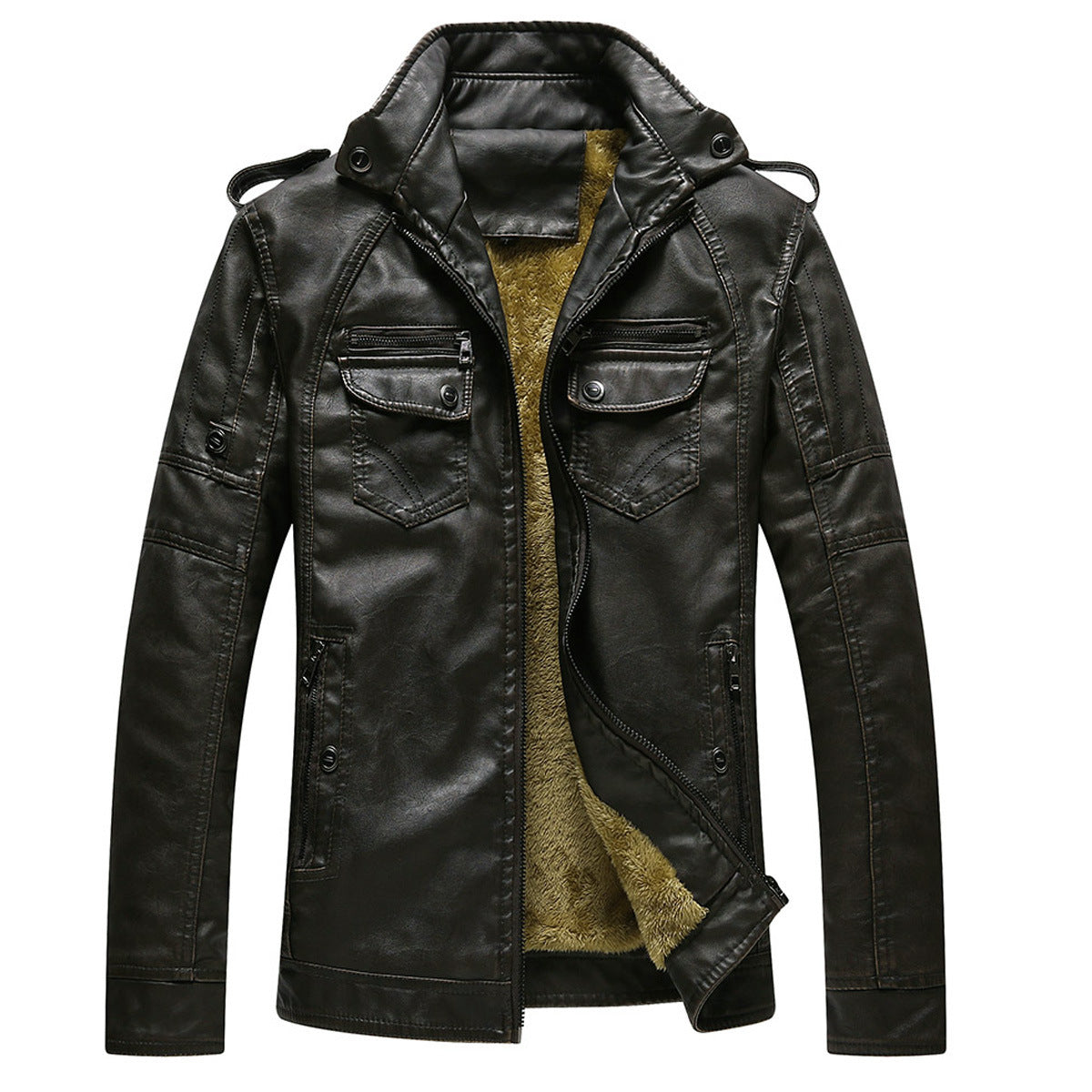 Men Zipper Closure Thick Leather Jacket C3521UJK