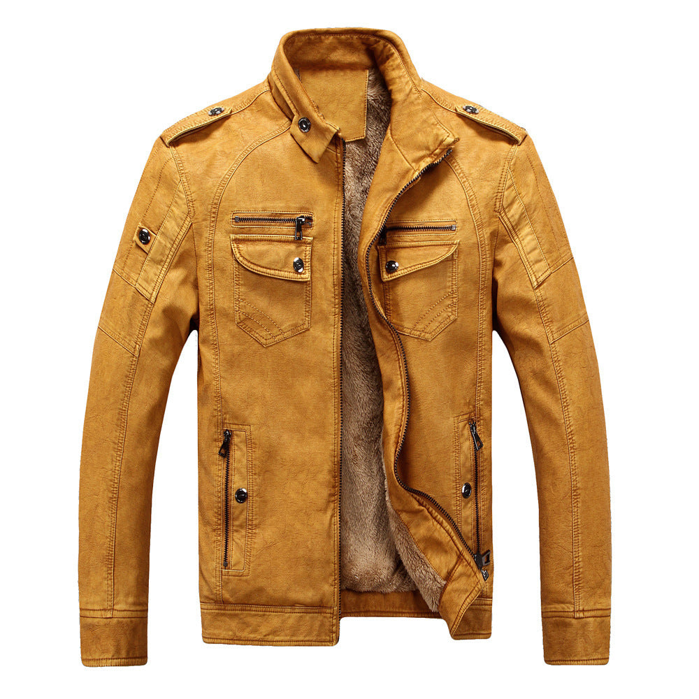 Men Zipper Closure Thick Leather Jacket C3521UJK