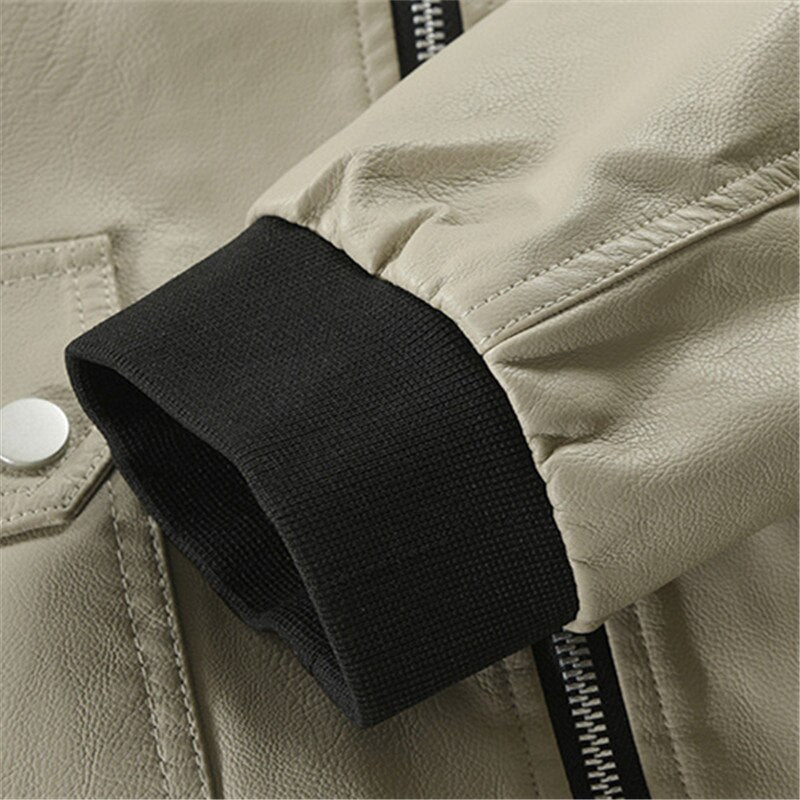 Mens Leather Jacket Casual Outerwear Stand Collar Pu Leather Coat Zipper Jackets - MLJ2681