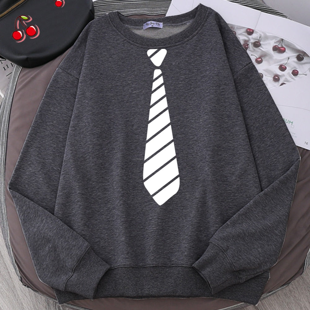 Men Black Creative Sweatshirt White Tie Printing Fashion Hip Hop Clothes Autumn Winter Crewneck Fleece - MSS2343
