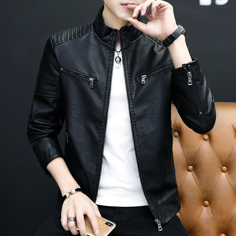 Men Fashion Leather jacket Streetwear Casual Blazer Jackets Male Outerwear - MLJ2668