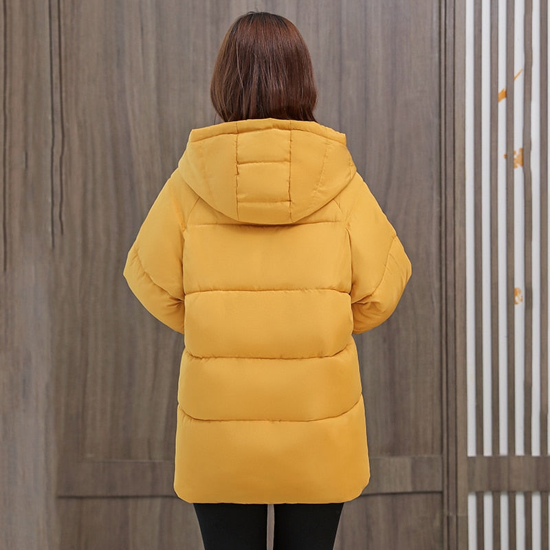 Women Winter Long With Zipper Hooded Solid Jacket Loose Cotton Padded Casual Thick Coat - WPJ3005