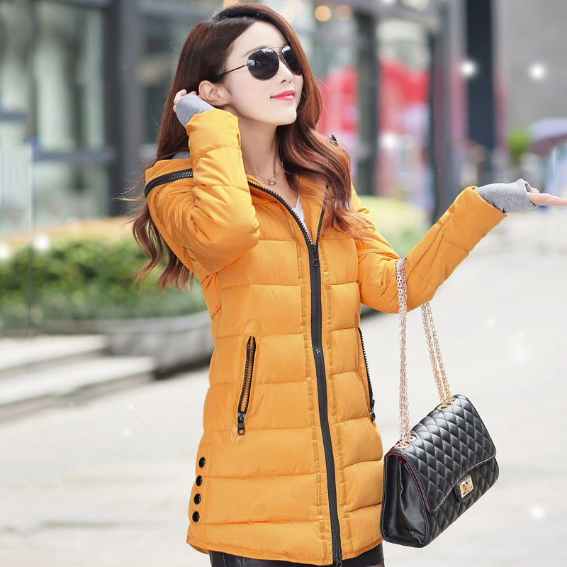 Women Winter Hooded Warm Coat Solid Cotton Padded Jacket - WPJ3004