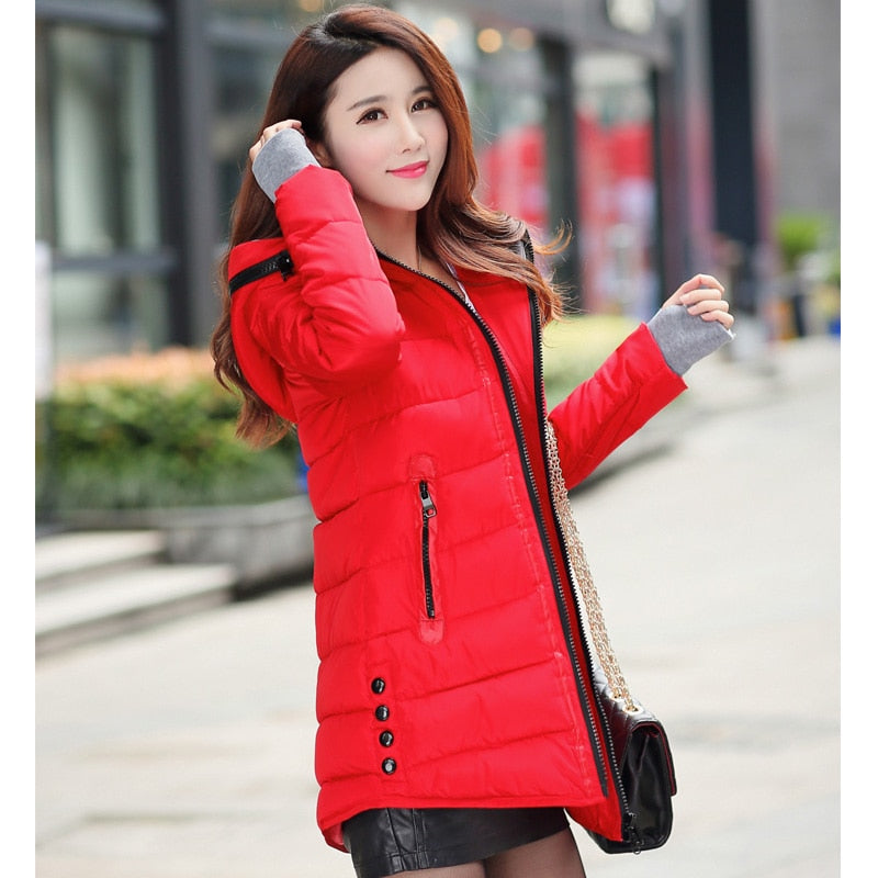 Women Winter Hooded Warm Coat Solid Cotton Padded Jacket - WPJ3004