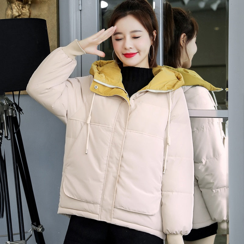Women Winter Cotton padded Jacket Outwear Hooded Female Short Coat - WPJ3019