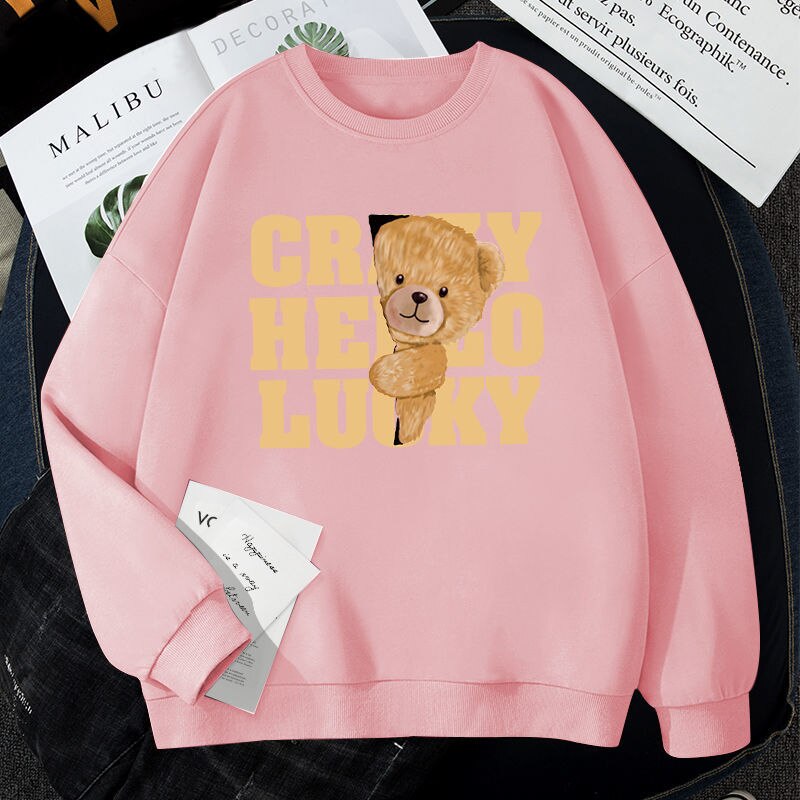 Women Sweatshirt Autumn Bear Print Pullover Long Sleeve Tops Casual Outfit - WS2222