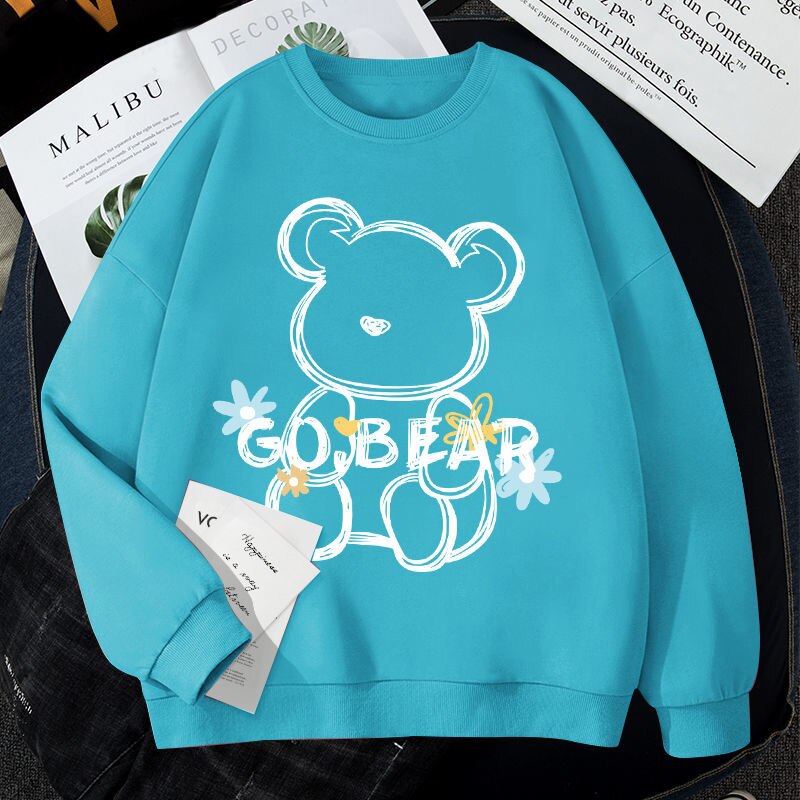 Women Sweatshirt Autumn Bear Print Pullover Long Sleeve Tops Casual Outfit - WS2222