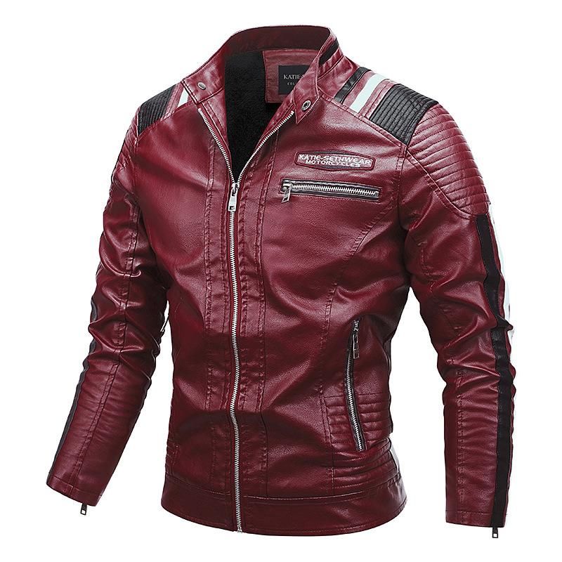 Mens Vintage Motorcycle Jacket Fashion Biker Leather Jacket Embroidery Bomber Coat - MLJ2684