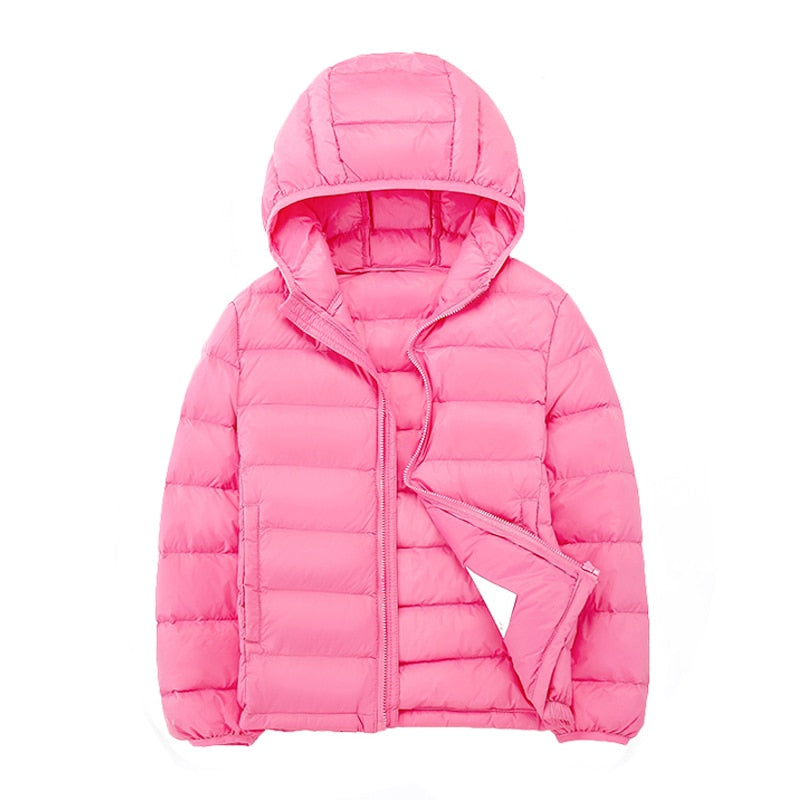 Kid Boys Girls Autumn Winter Light Weight Hooded Down Jackets Windproof Duck Down Coats 2-14 Years  - KBPJ3101