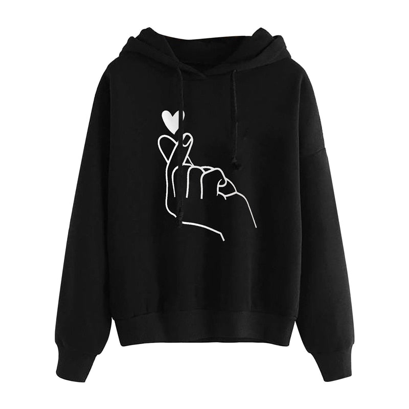 Women Sweatshirt Hoodie Finger Heart Love Gesture Printed - WH2138