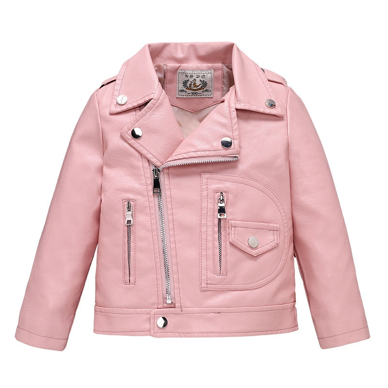 Kid Girl Boy PU Leather Jacket Infant Toddler Child Leather Coat Spring Autumn Outwear - KGLJK2761