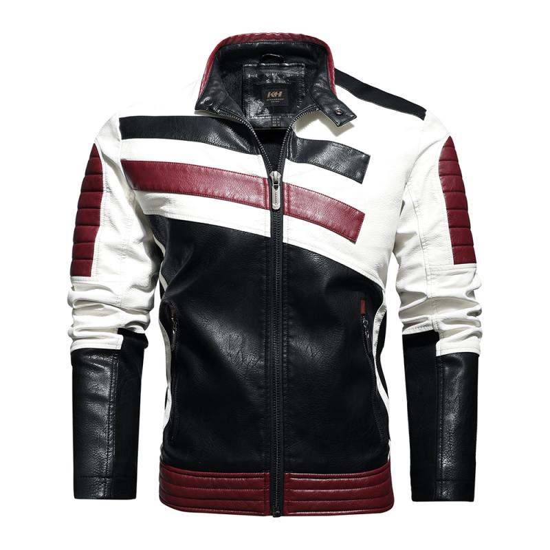 Men Winter Leather Jackets Casual Faux Coats Fleece Warm Slim Fit Bomber Outerwear - MLJ2667
