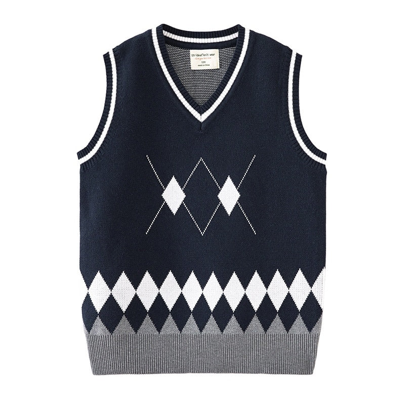 Kid Sweaters For Boys Teenager Girls Vests Kids Knit Pullover Sweater Children Clothes Waistcoat Tops 3-12Y - KBSW2422