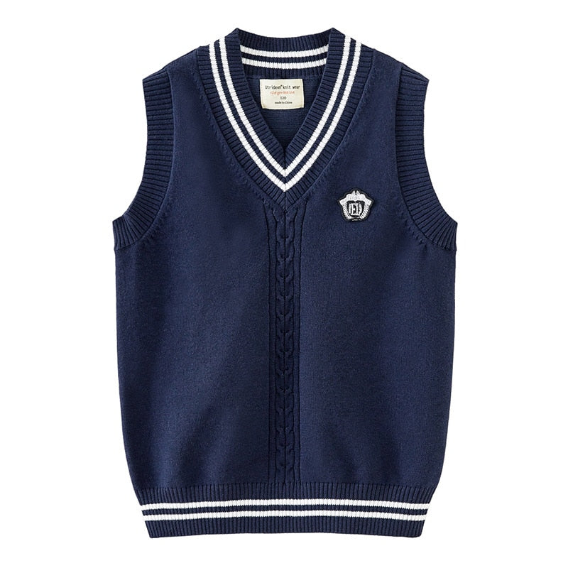 Kids Boys Girls Outerwear Sweater Vest V Neck Sleeveless Pullover Knit School Waistcoat Tops 3-12Y - KBSW2421