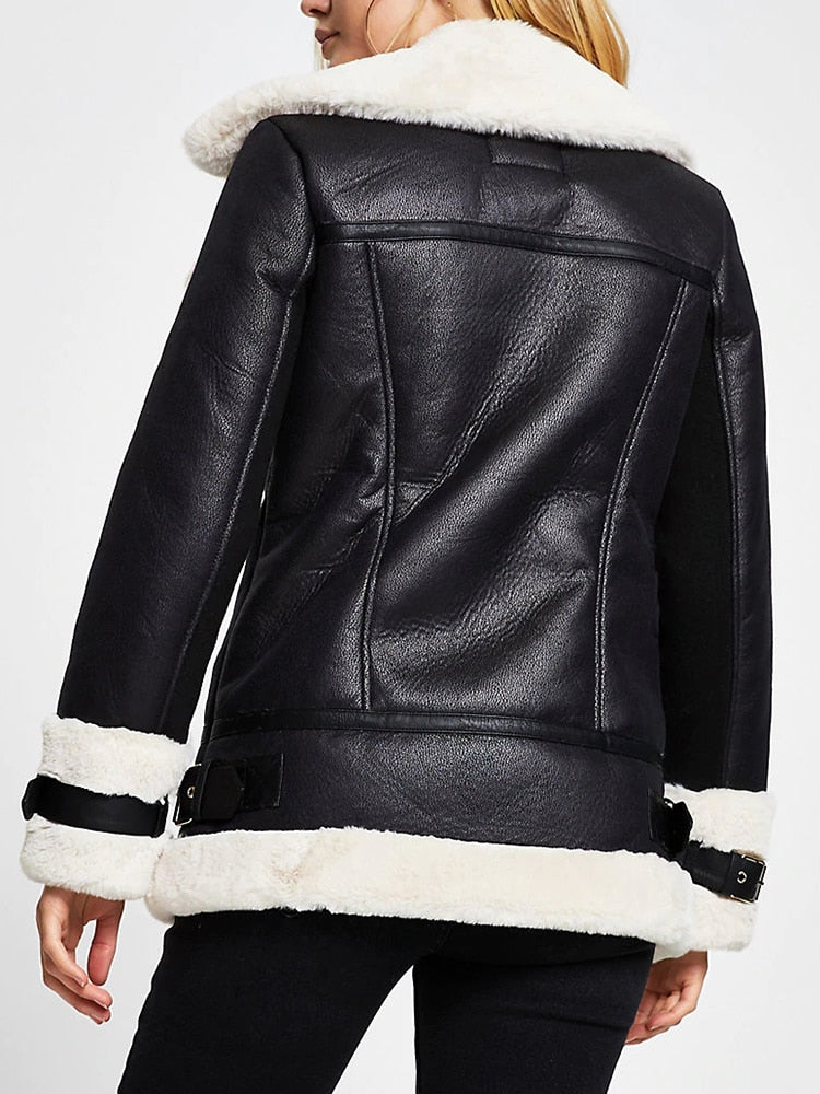 Winter Coat Women Pu Faux Soft Leather Jacket Female Outwear Coat - WJK2617
