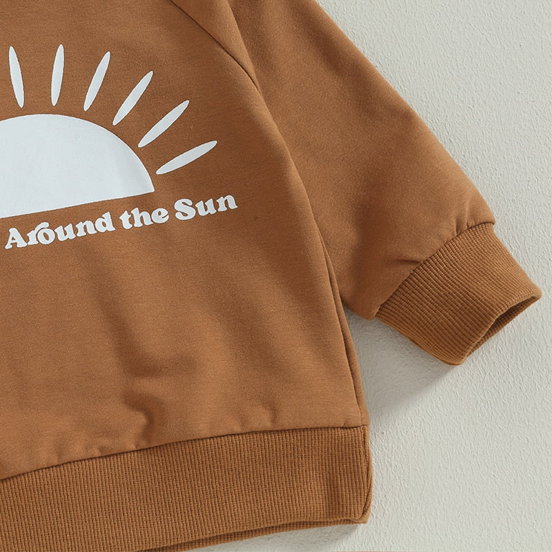 Kids Boys Girls Sweatshirts Clothes Sun Letter Print Long Sleeve O-neck Pullover Hoodies Tops Outwear - TBS2108