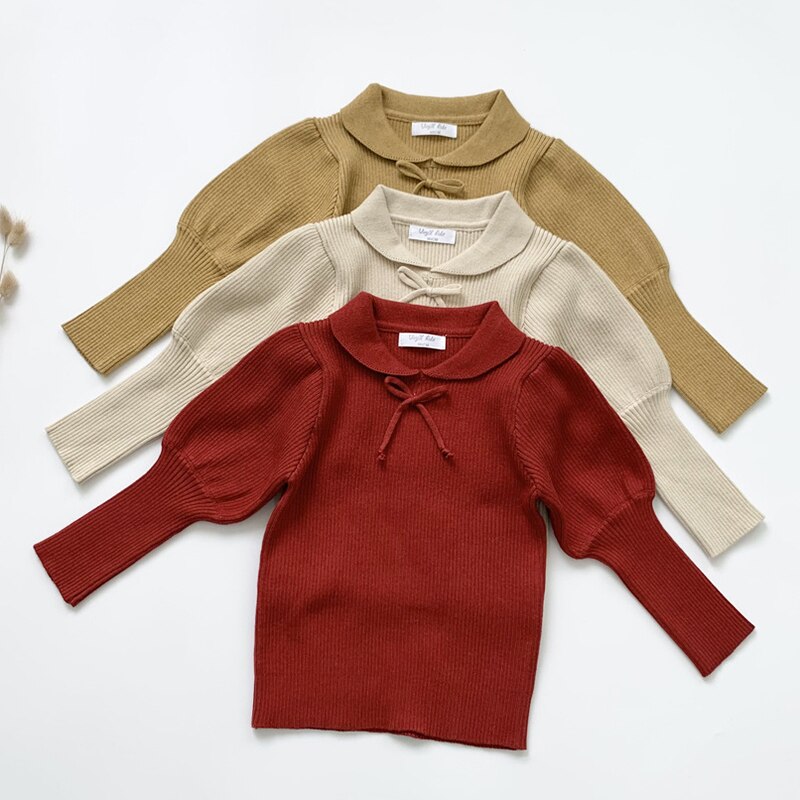 Kids Sweater Long Sleeve Solid Color Casual Bottoming Pullover Sweater Baby Girls Knitted Pullover Tops - KGST2400