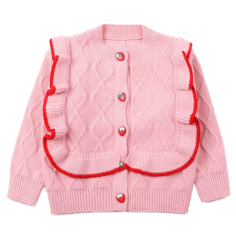 Kids Knitted Cardigan Girls Long Sleeve Knit Lace Sweater Ruffle Spring Autumn Sweaters1-7Yrs - BTGCS2429