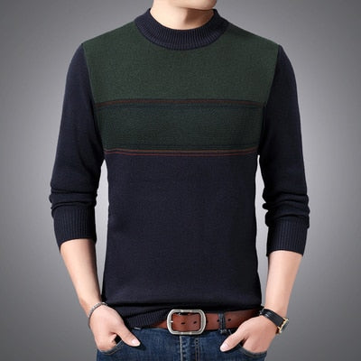 men's business casual round neck slim striped long-sleeved sweater - MSS2325