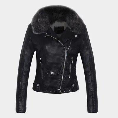 Women Winter Faux Leather Jacket Warm Large Collar Pu Faux Soft Leather Coat - WJK2583